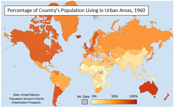 Choropleth Map of Urbanization by Country in 1960