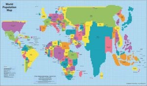 Cartogram map of global population