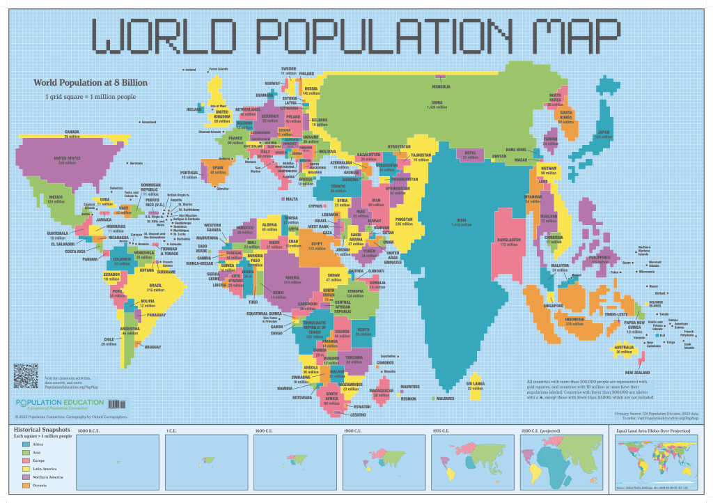 Cartogram map of global population