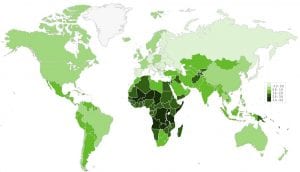 World map showing rate of natural increase by country, 2018