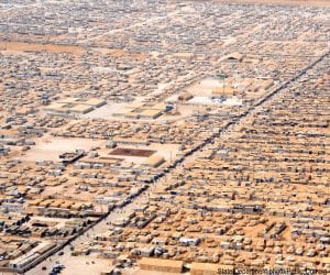Aerial view of the Zaatari refugee camp in Jordan. The world's largest camp of Syrian refugees.