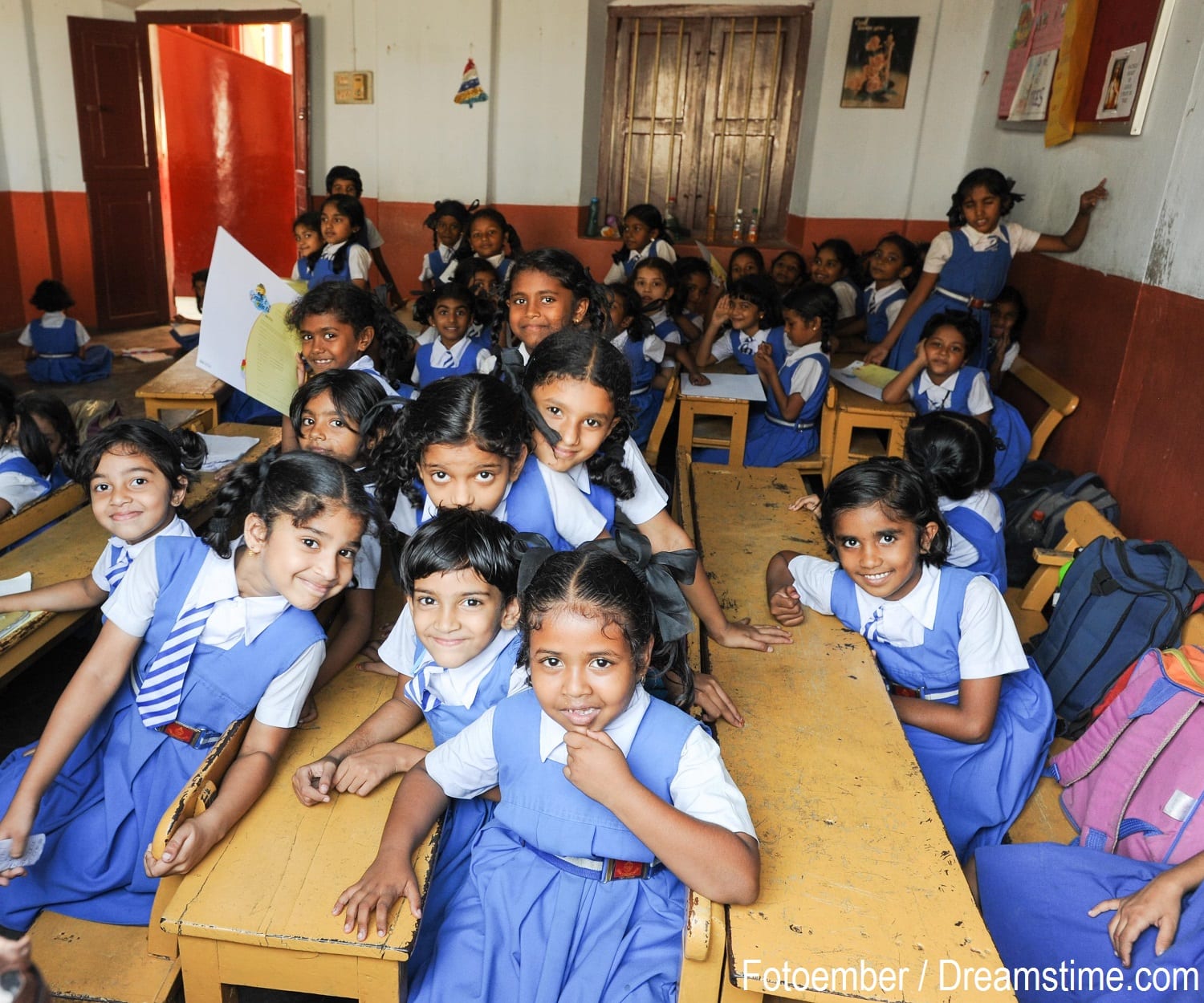 Girls in their classroom in Kerala, India.