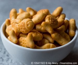 Goldfish crackers in a bowl that would be distributed through the activity.