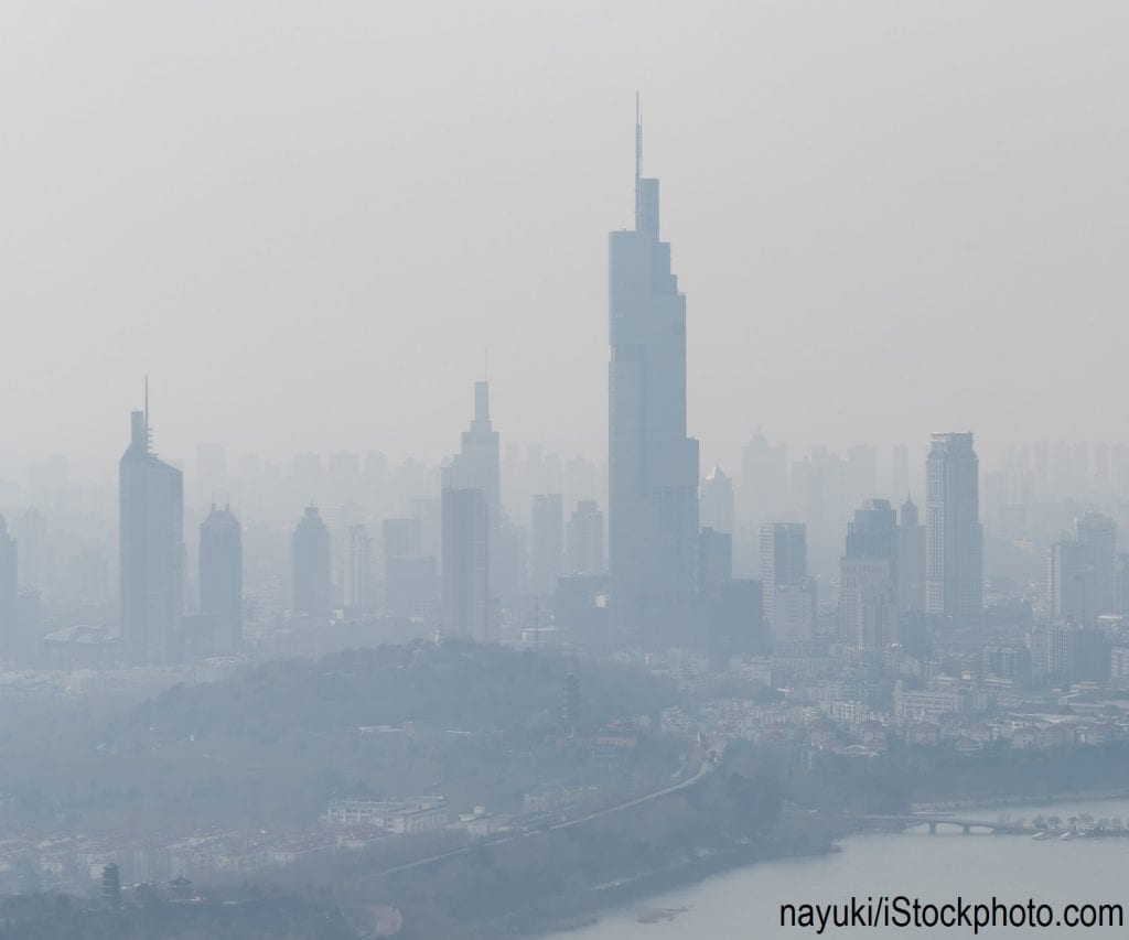 Smog covering Beijing, China.