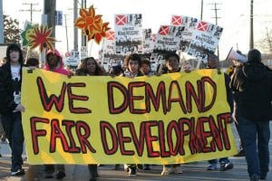 Students, community members march to protest proposed trash incinerator in Curtis Bay neighborhood of Baltimore, MD