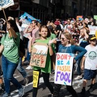 Middle school students marching in New York's Climate Strike