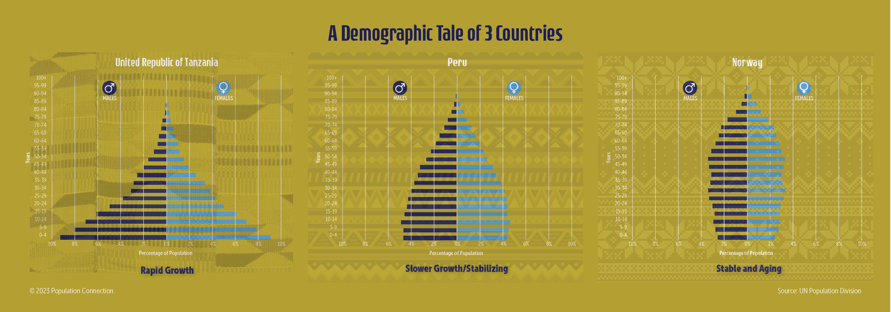 Population Pyramids For Tanzania Peru And Norway Infographic Population Education