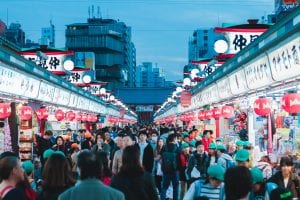 Tokyo, Japan - crowded market, evening street scene