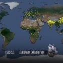 Map of world showing global population size in 1523; From 'World Population' video
