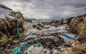 Beach view of marine pollution