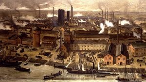 Illustration of the BASF-chemical factories in Ludwigshafen, Germany in 1881