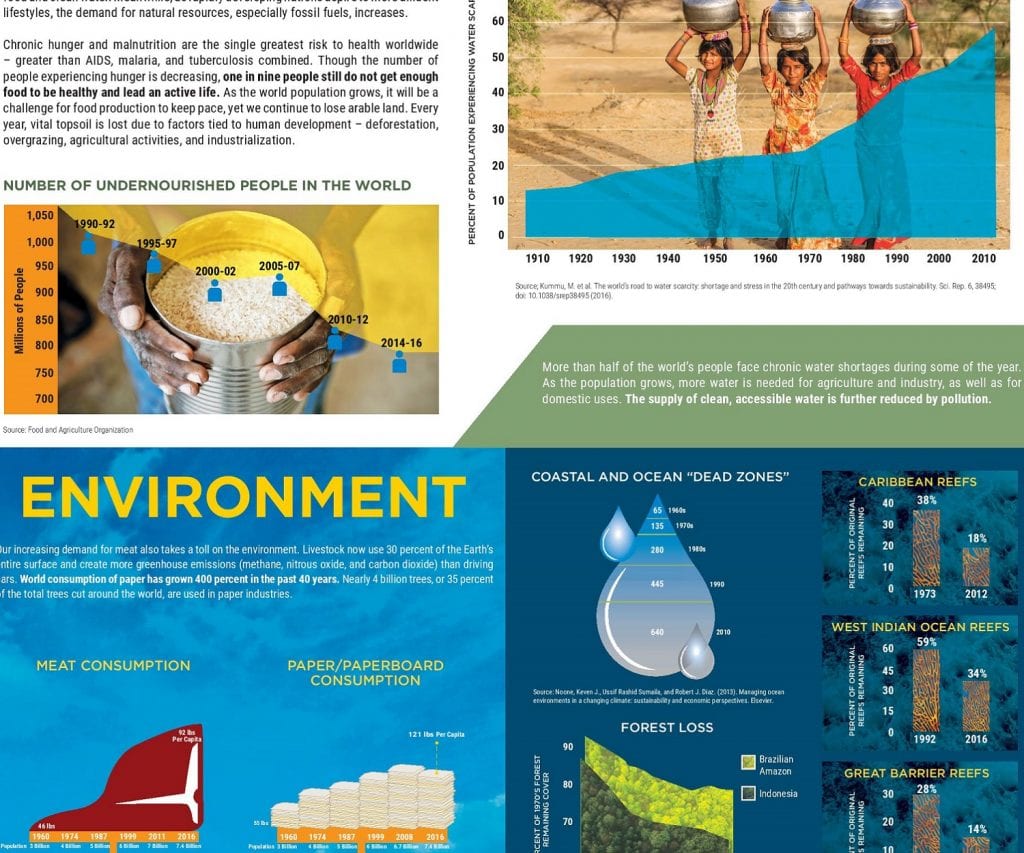 Poster thumbnail showing infographics of environmental and social issues in the modern world