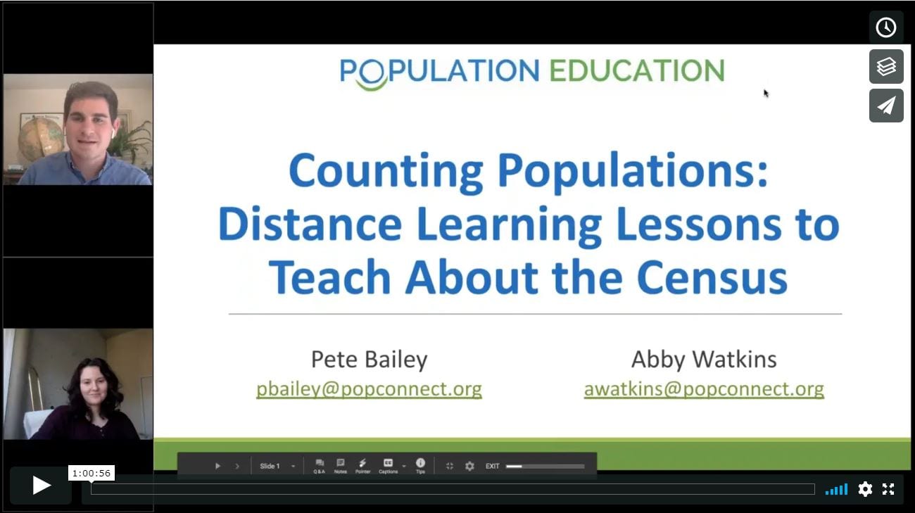 Screenshot from the free teacher webinar on distance learning for the census