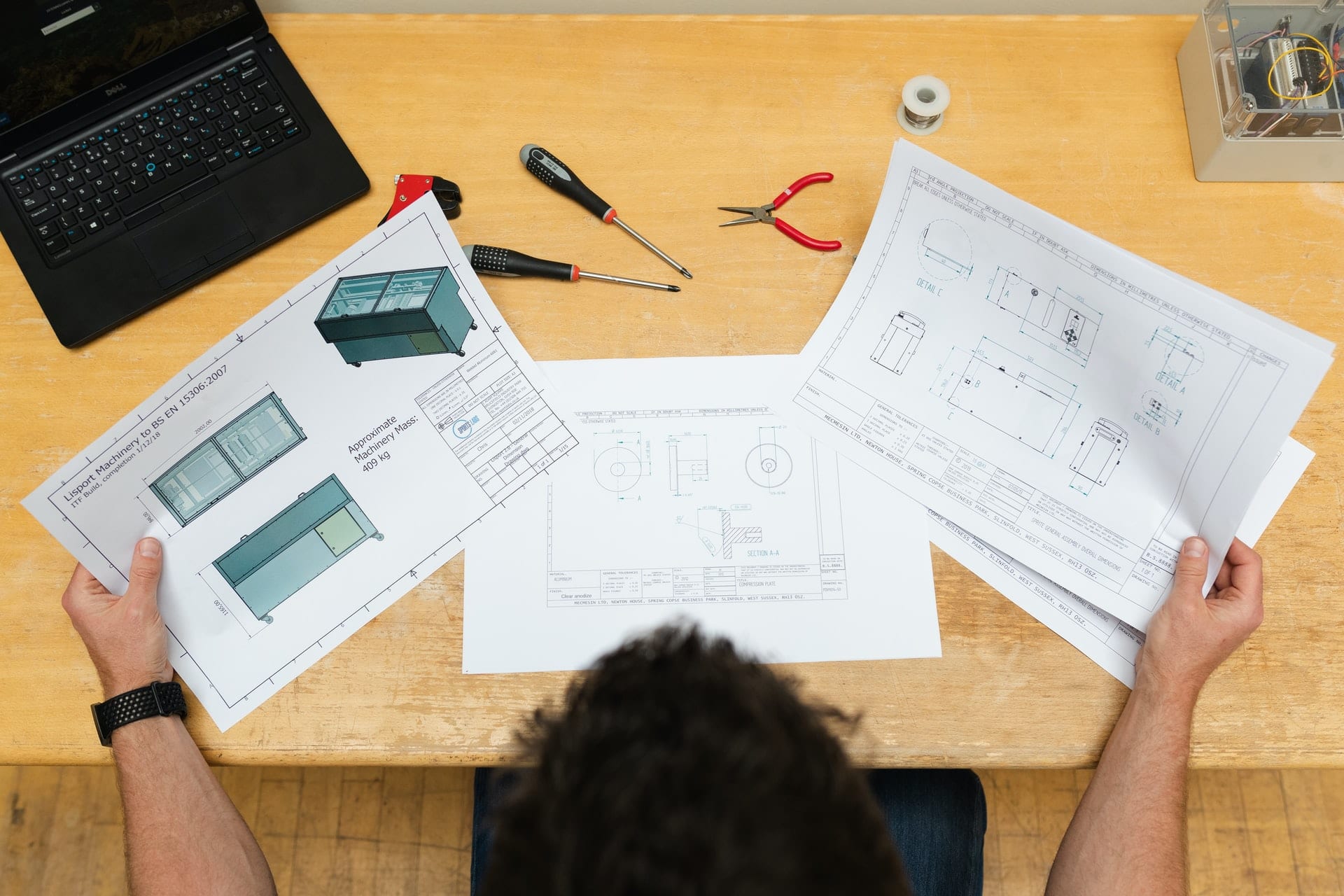 Aerial view of student doing engineering work