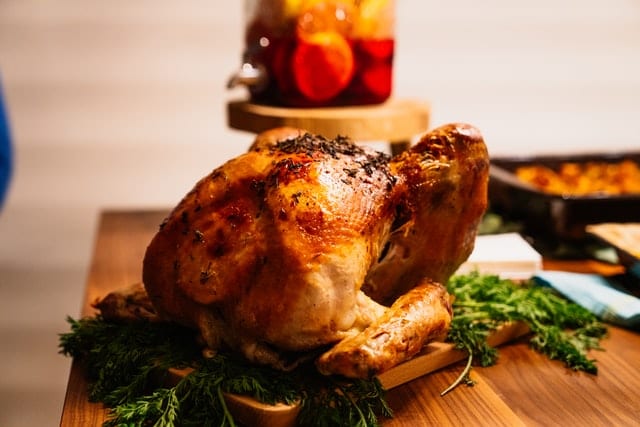 Baked turkey on dining table