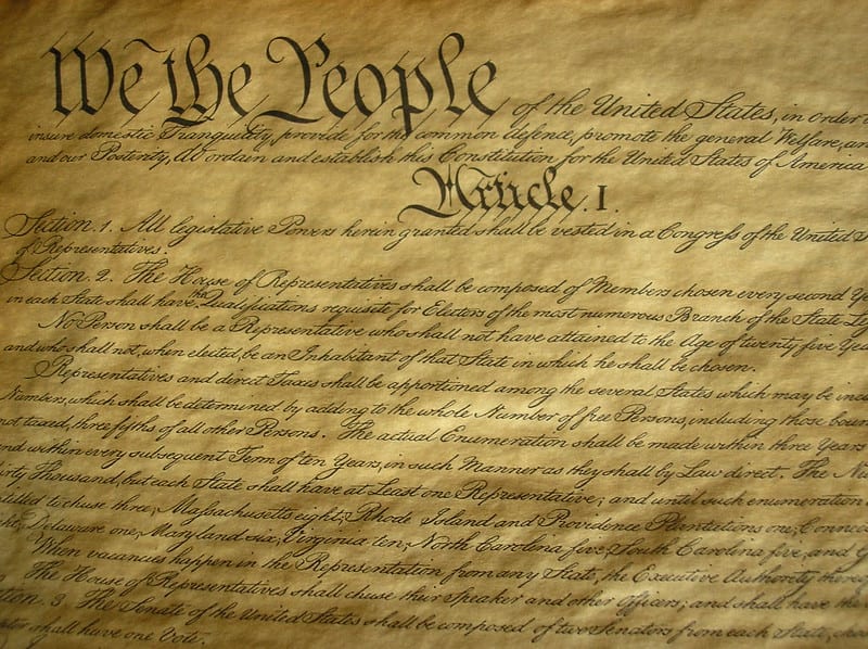 Close up view of the United States Constitution