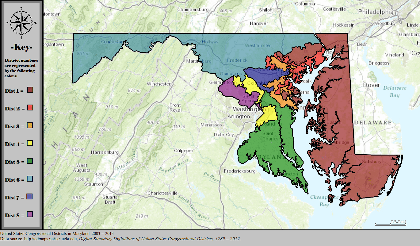 Map showing Maryland's congressional districts 2003-2013