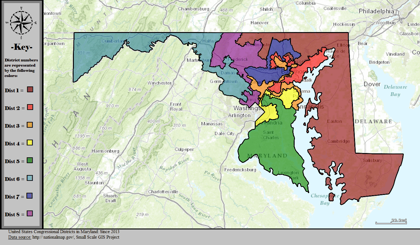 Map showing Maryland's congressional districts 2013-2020