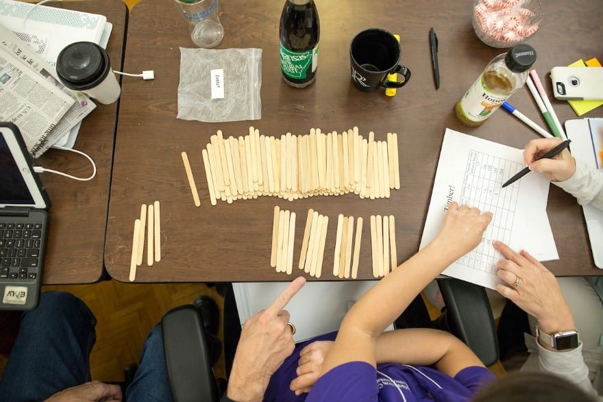 Popsicle sticks represent trees being cut in a forest in the modeling lesson plan Timber!