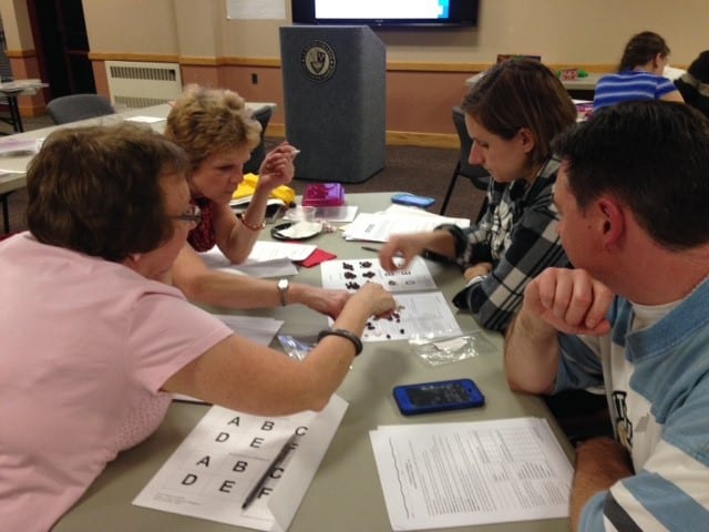 Teachers model biodiversity loss in temperate and tropical forests during a professional development workshop.