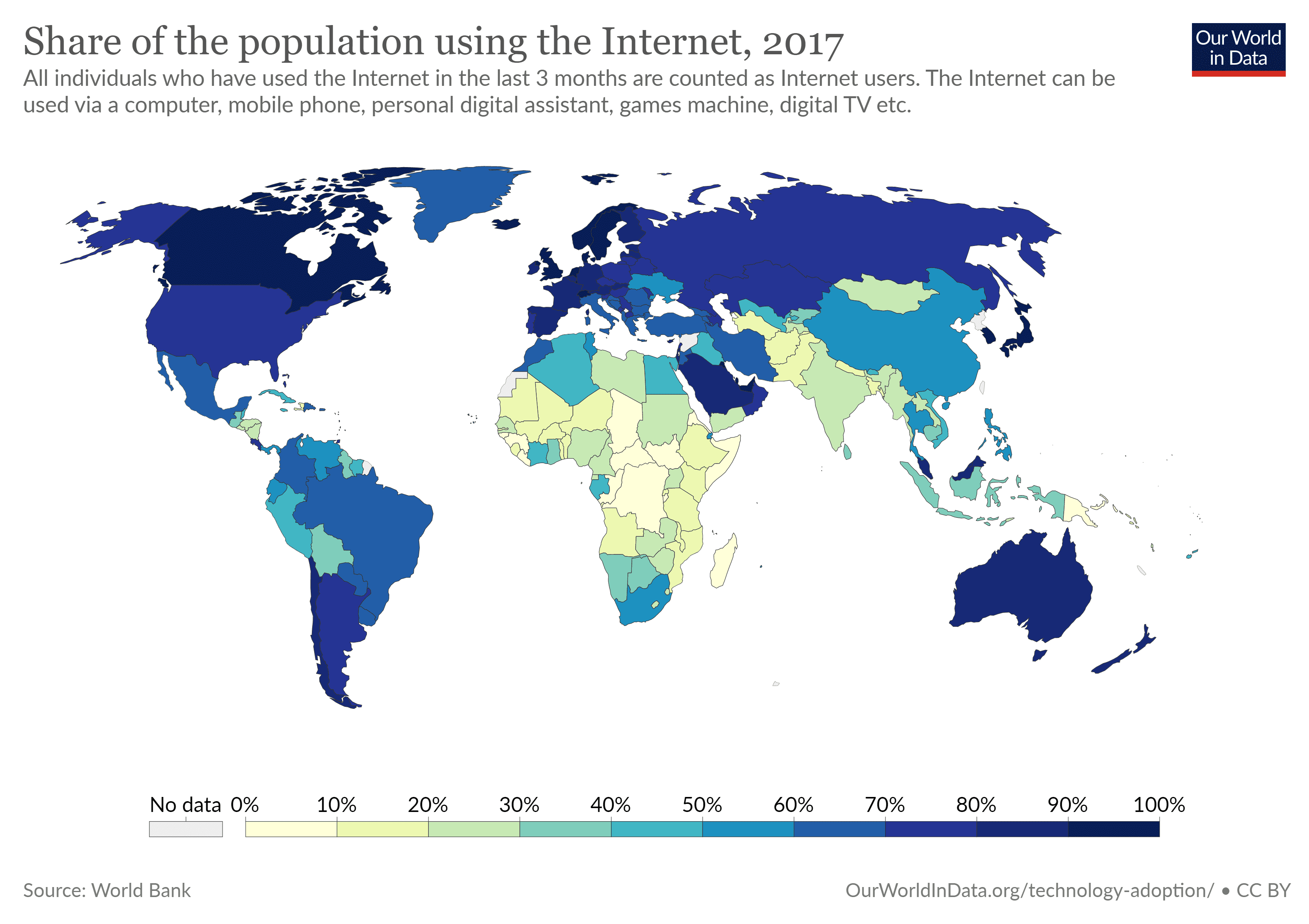 Map of population with internet access