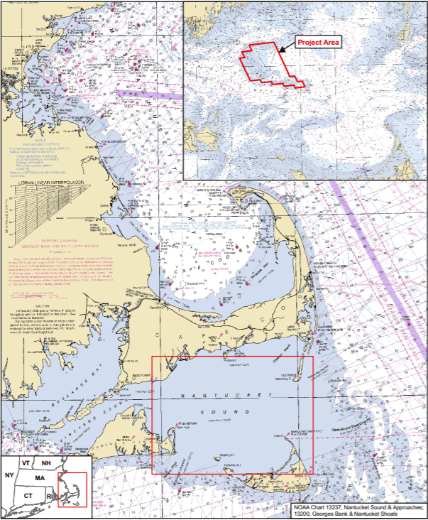 Map showing the proposed "Cape Wind" wind farm off the coast of Cape Cod, Massachusetts