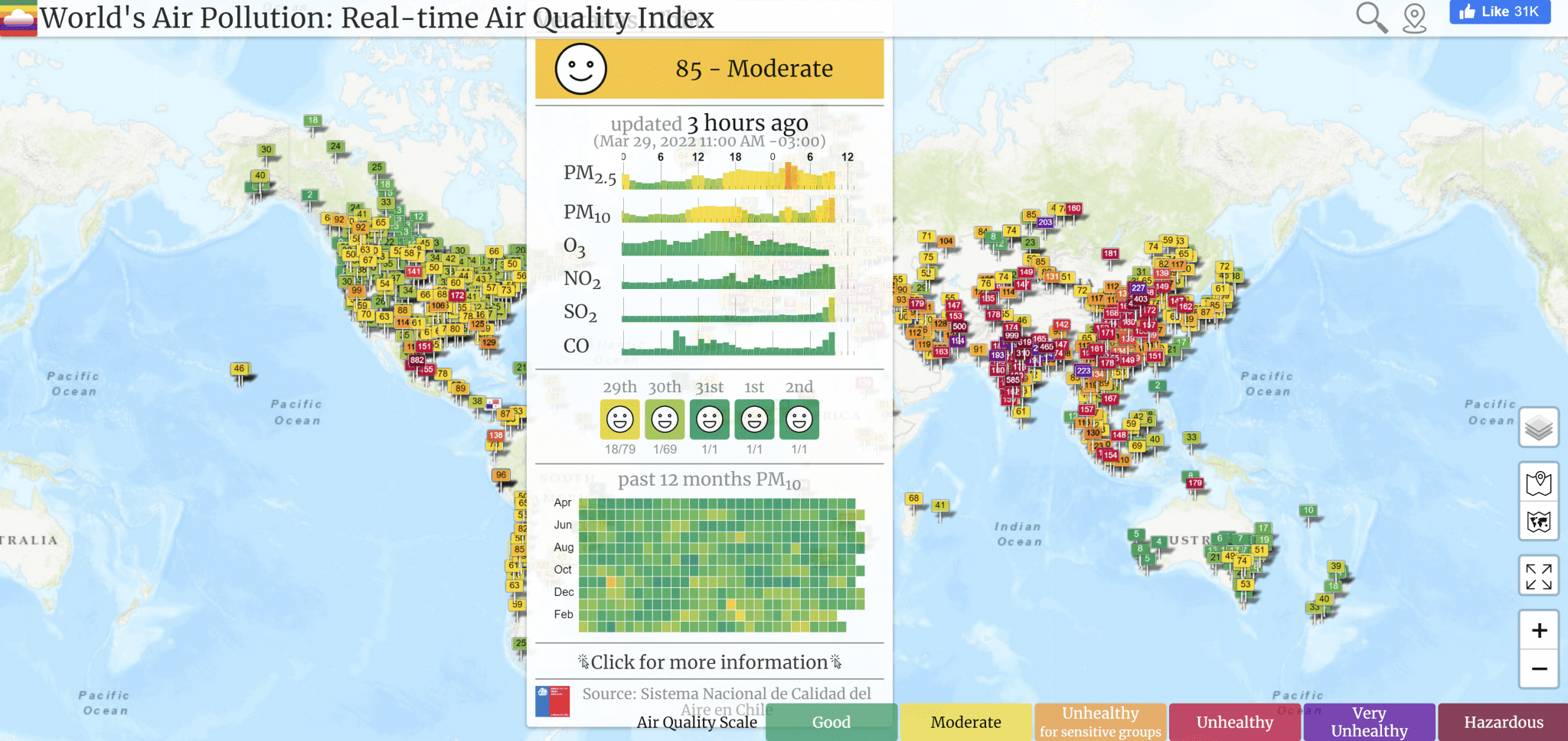 A screenshot displays the World's Air Pollution: Real-time Air Quality Index interactive tool from waqui.info