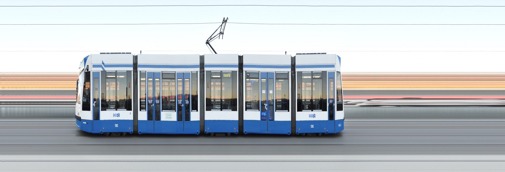 An electric bus transports commuters in Amsterdam, Netherlands