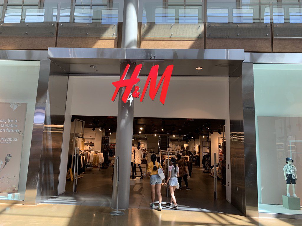 Front doors of clothing store H and M selling fast fashion
