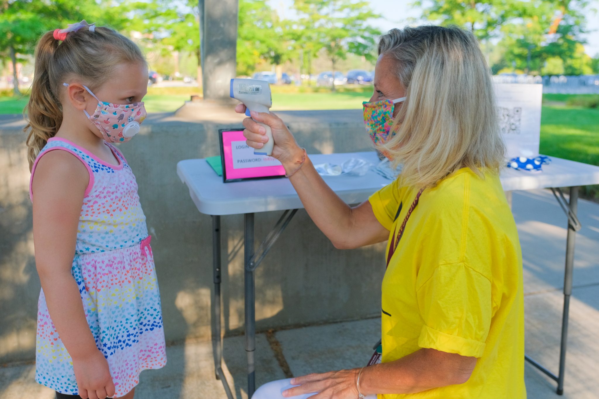 Child undergoing Covid-19 monitoring at school.