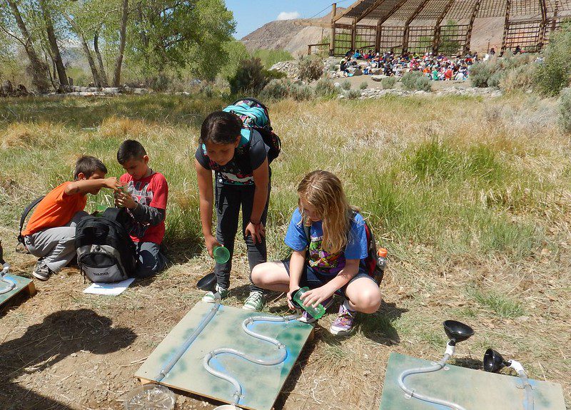 Students doing outdoor water activity