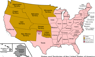 Map of the states and territories of the US as it was from 1854-1858