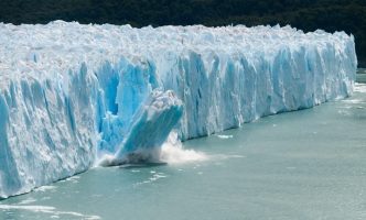 Ice calving, or ice breaking off the edge of a glacier, often due to climate change