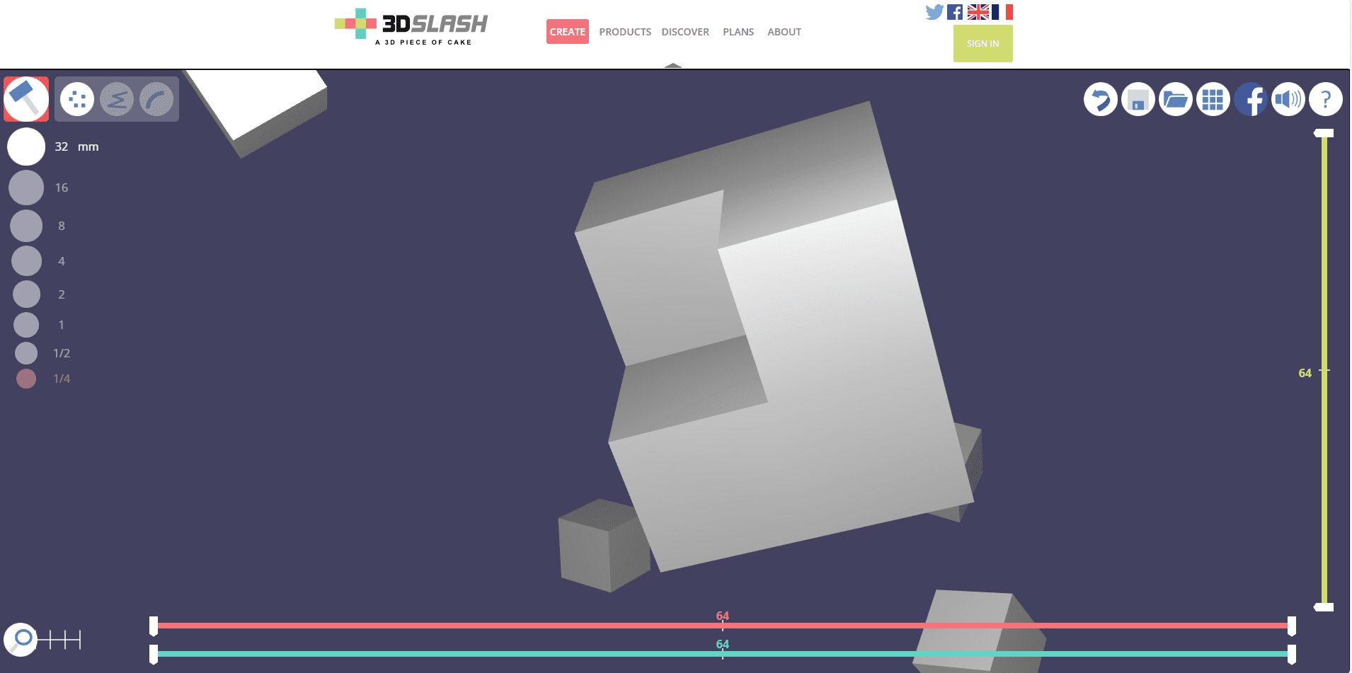 The dashboard of 3D Slash, a program that introduces students to 3D modeling