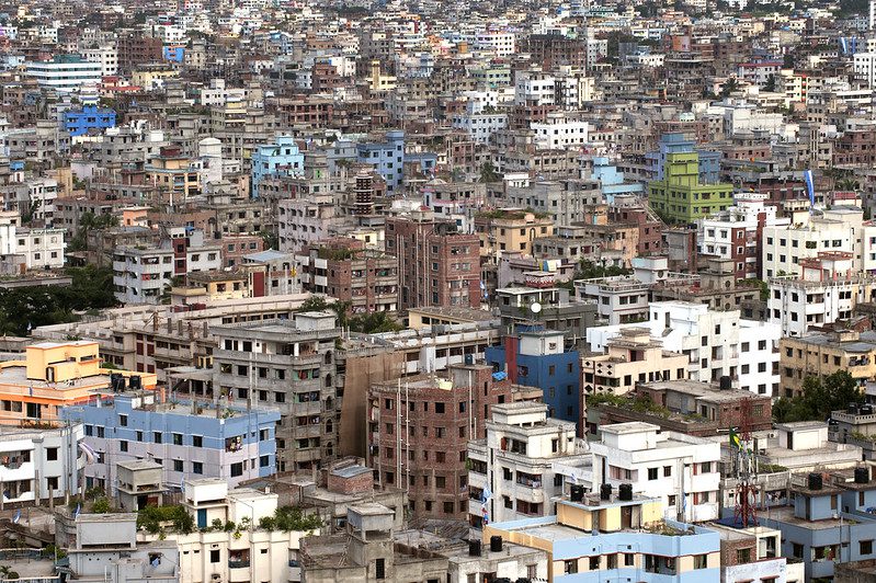 Aerial view of Dhaka, Bangladesh, the third most densely populated city in the world, where acceptable affordable housing can be difficult to secure.