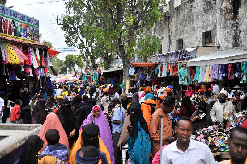 Shoppers preparing for Eid at a market in Mogadishu, the most densely populated city in the world.