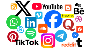 Social media icons from the 2020s including TikTok, Instagram, X, Snapchat, and more