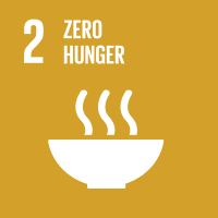 The icon for the United Nations’ Sustainable Development Goal 2, Zero Hunger, has an orange background and a white cutout of a steaming food bowl.