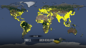 A screenshot of the World Population "Dot" video from the year 1980.