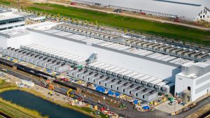 An aerial shot of an AI hub and data center under construction in Ohio, 2025.