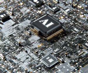 A computer chip labeled AI.